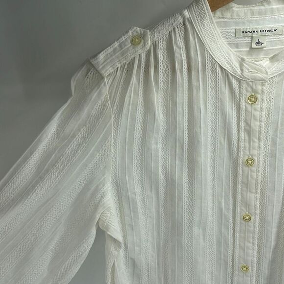 Banana Republic Women's Button Down Shirt Top Long Sleeve Blouse Cream Large - Picture 5 of 10